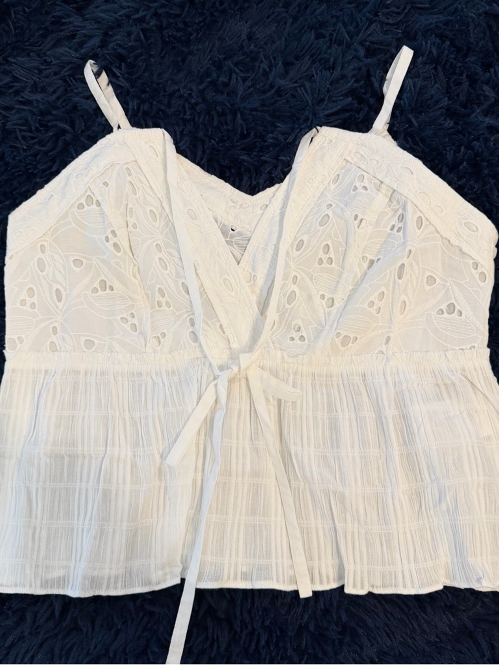 NWT IRO Mireya White Eyelet Tie-Front Cami Peplum Bottom FR size 40 US Size 8